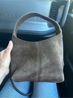 Brown genuine suede Shoulder Bag in Brown